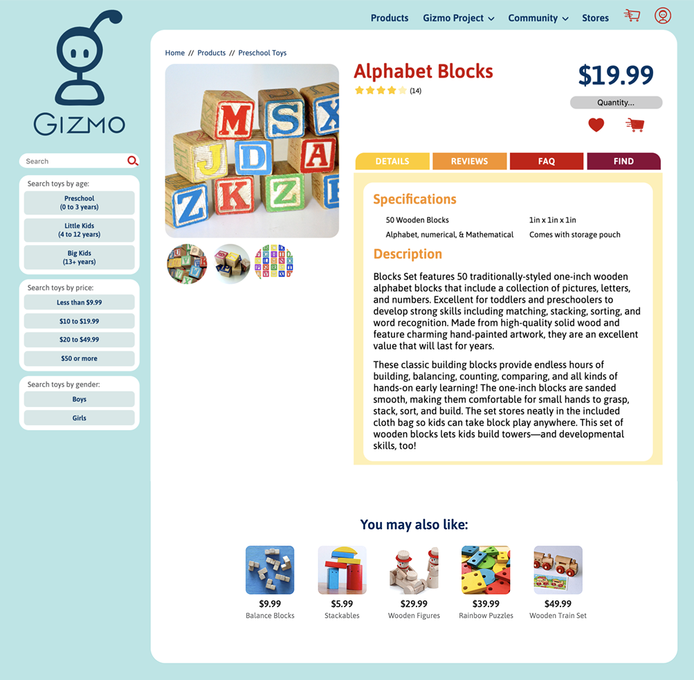 Gizmo Product Page